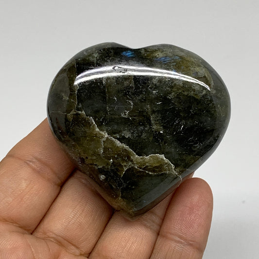 105.3g, 2.1"x2.2"x0.9" Natural Labradorite Heart Polished Healing Crystal, B3545