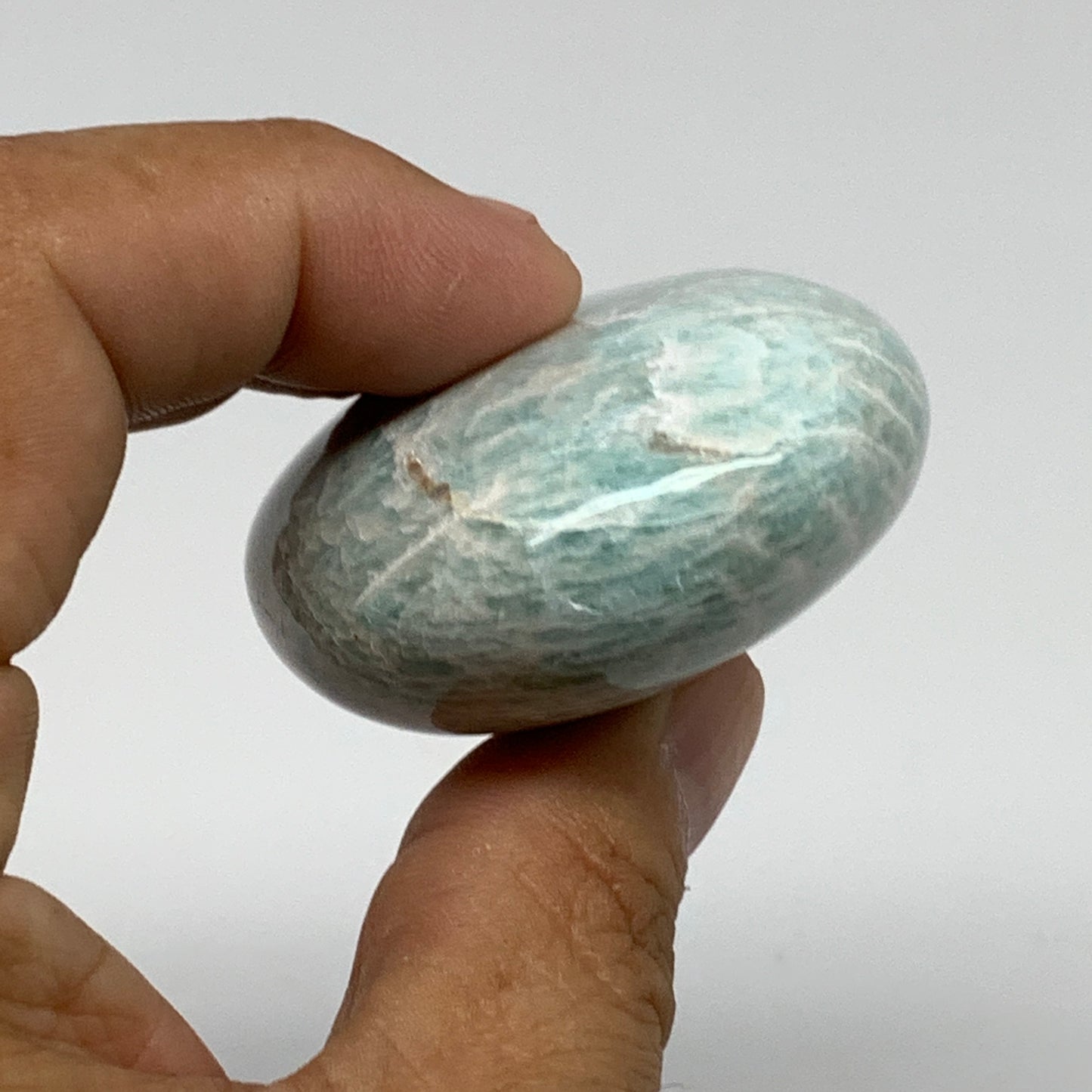 98.6g, 2.4"x1.8"x0.9", Natural Amazonite Palm-Stone Tumbled Polished, B34675
