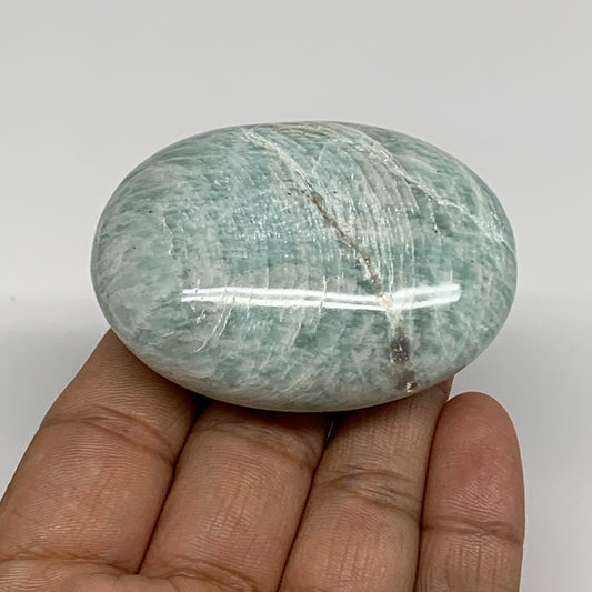90g, 2.4"x1.7"x0.9", Natural Amazonite Palm-Stone Tumbled Polished, B34676