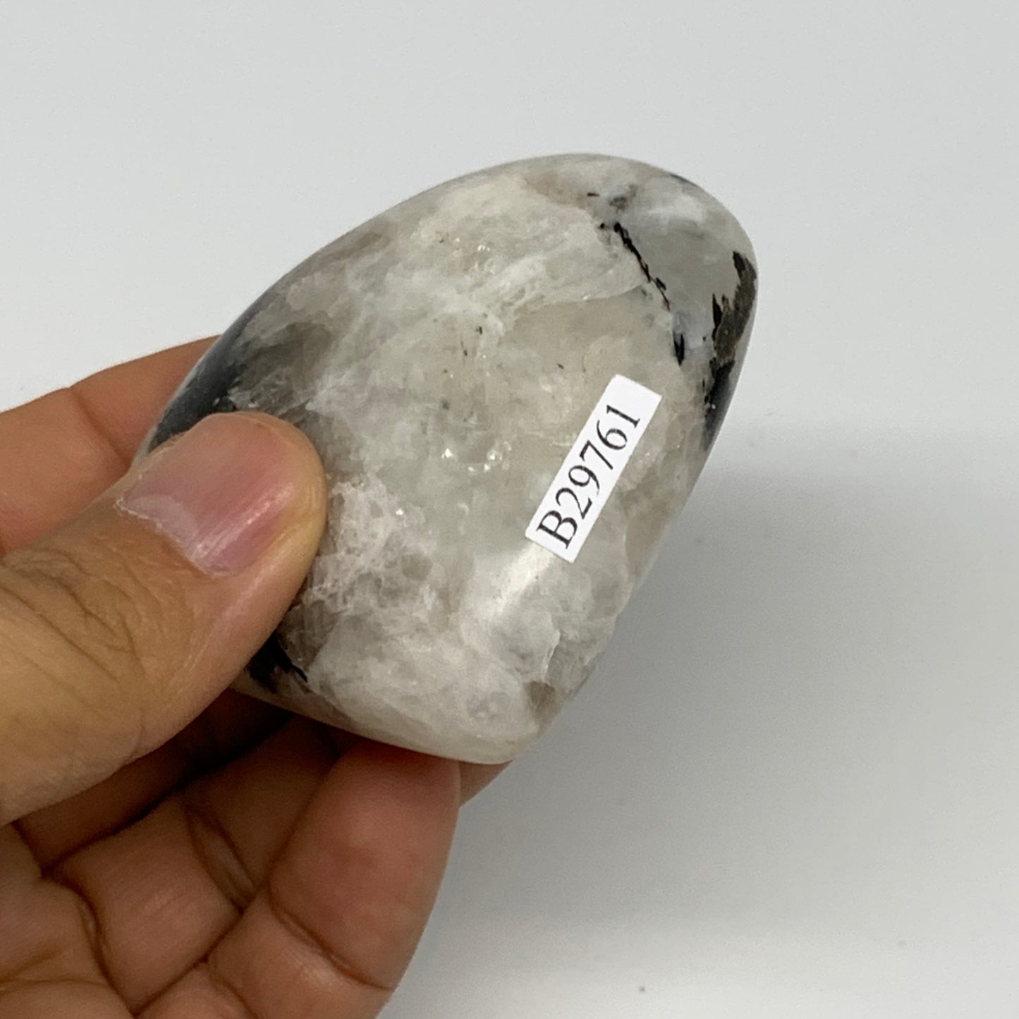 129.4g, 2.4"x2.5"x1", Rainbow Moonstone Heart Crystal Gemstone @India, B29761