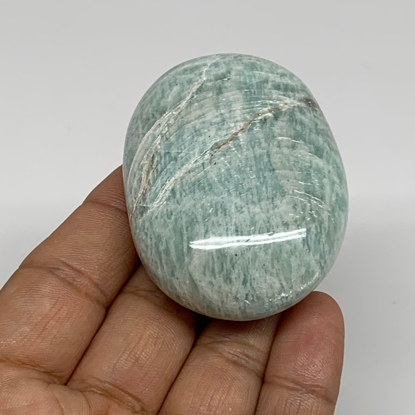 90g, 2.4"x1.7"x0.9", Natural Amazonite Palm-Stone Tumbled Polished, B34676