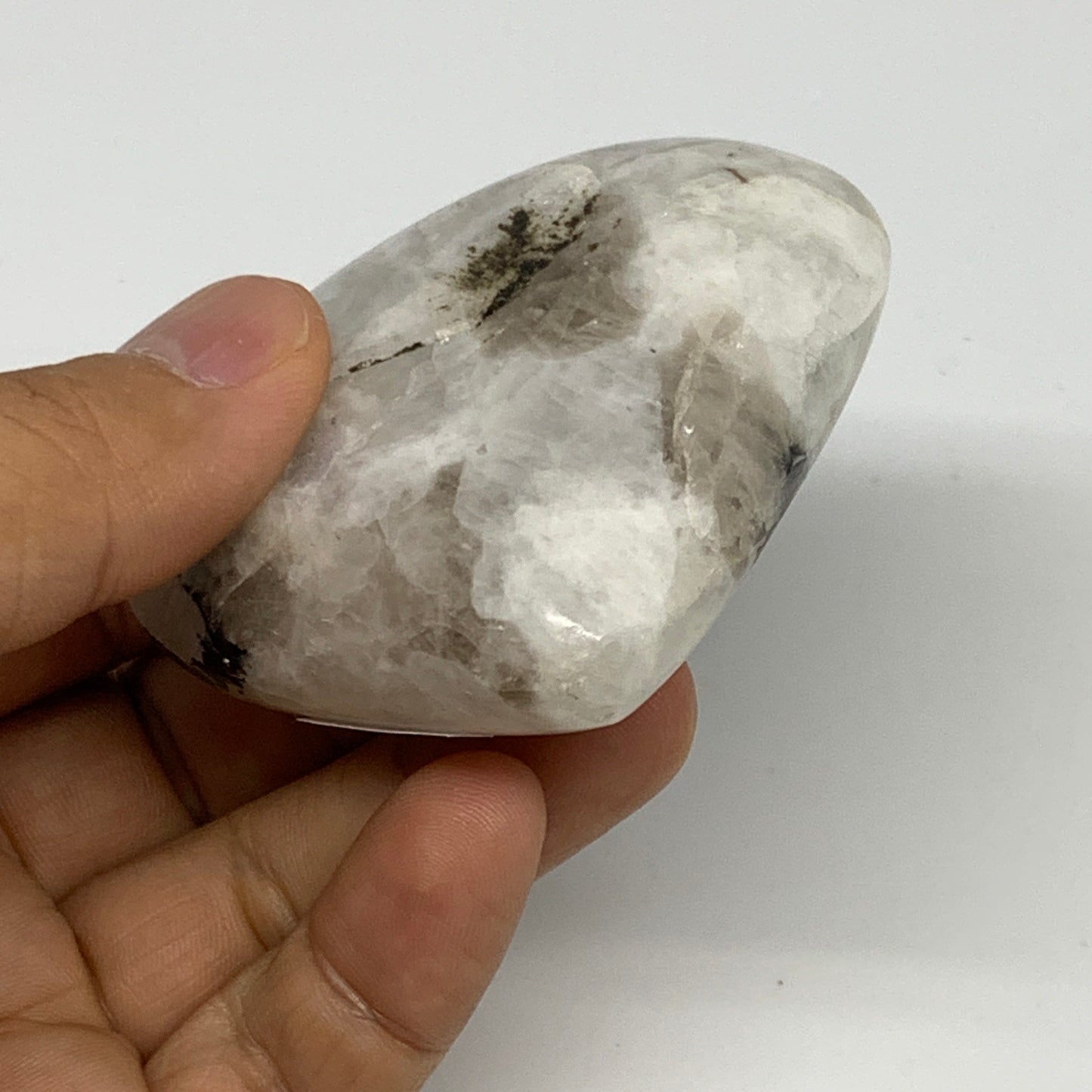 129.4g, 2.4"x2.5"x1", Rainbow Moonstone Heart Crystal Gemstone @India, B29761