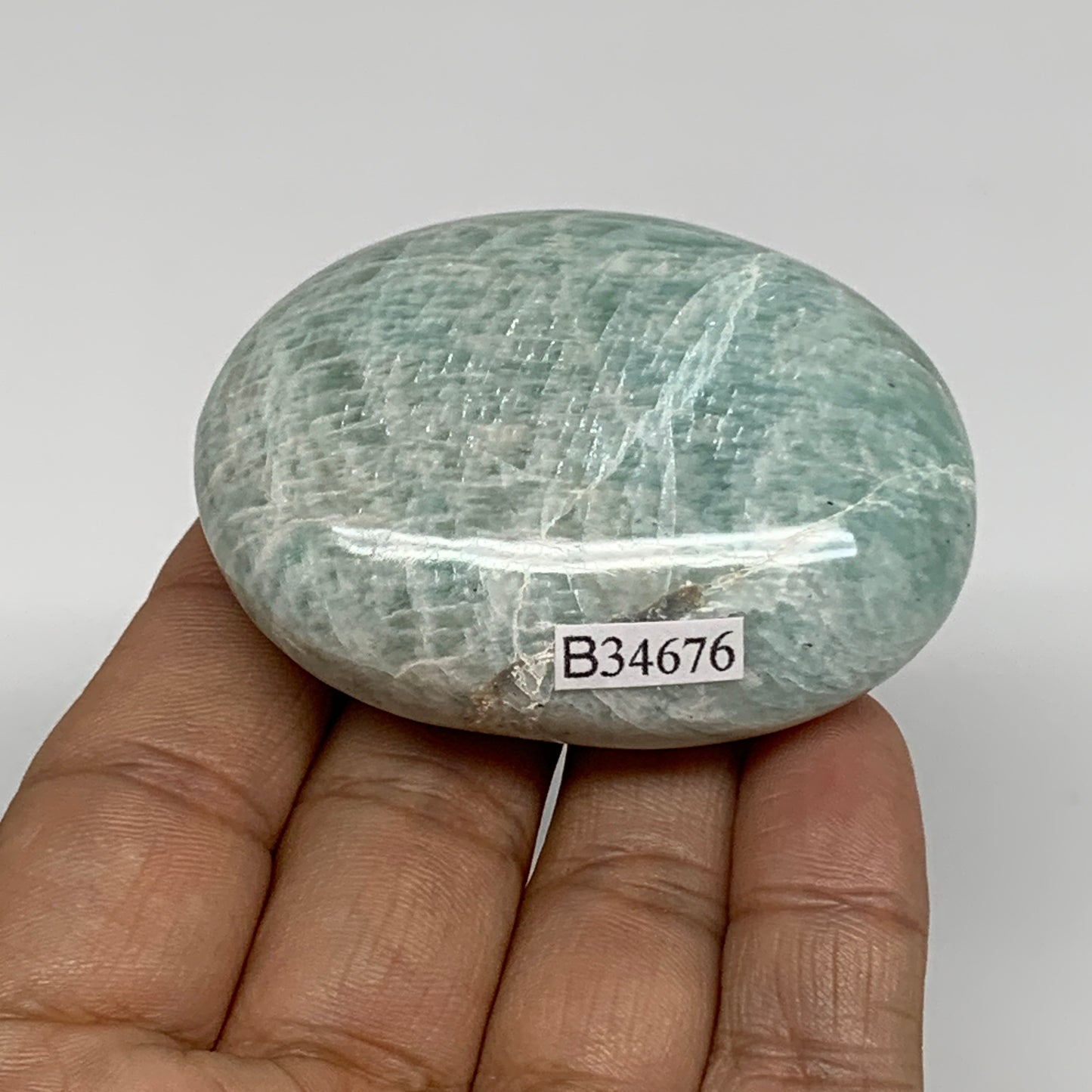 90g, 2.4"x1.7"x0.9", Natural Amazonite Palm-Stone Tumbled Polished, B34676