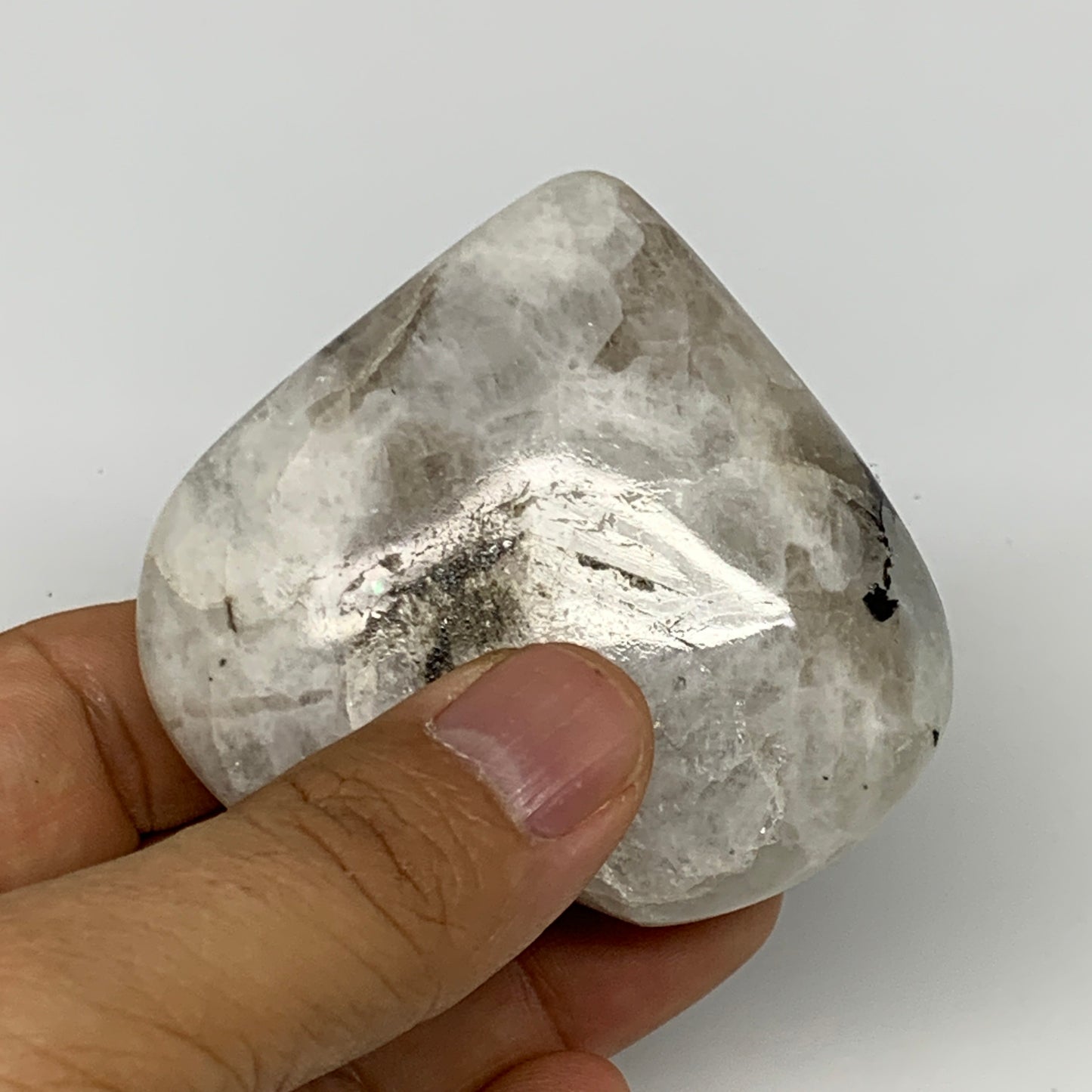 129.4g, 2.4"x2.5"x1", Rainbow Moonstone Heart Crystal Gemstone @India, B29761