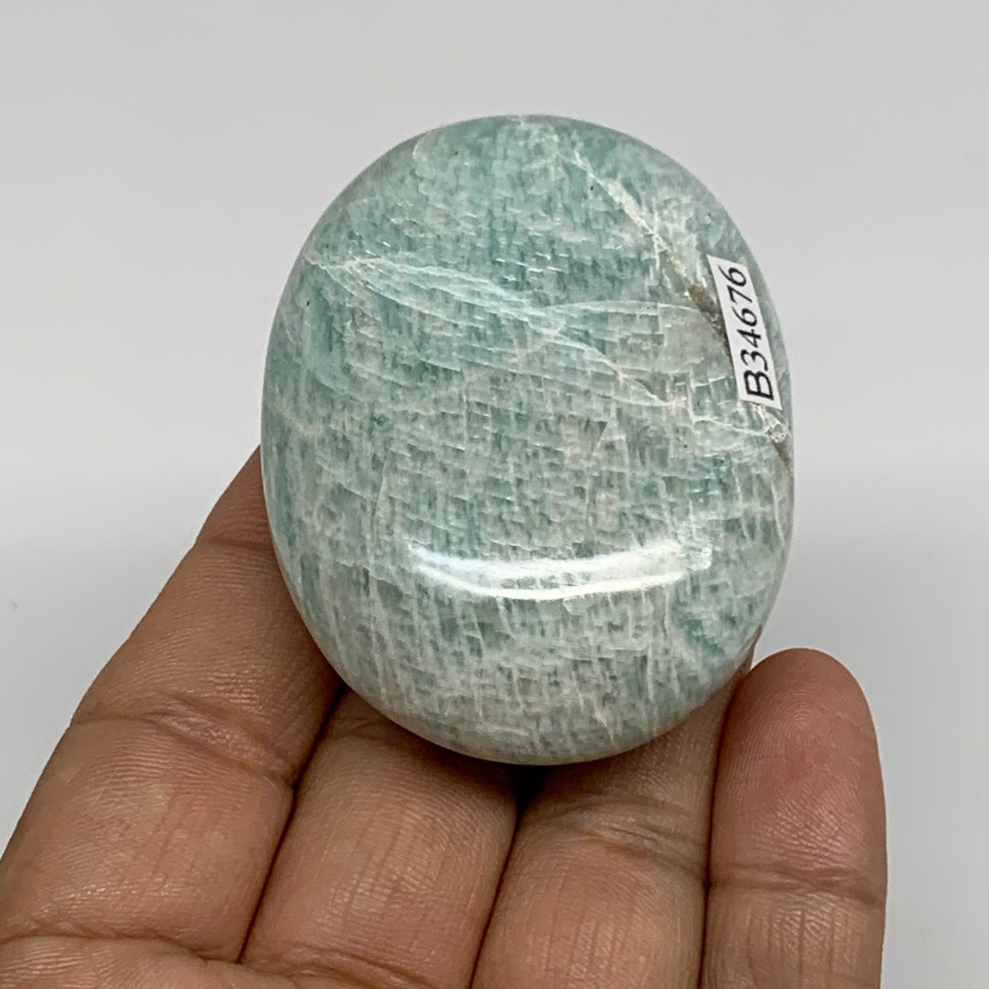 90g, 2.4"x1.7"x0.9", Natural Amazonite Palm-Stone Tumbled Polished, B34676