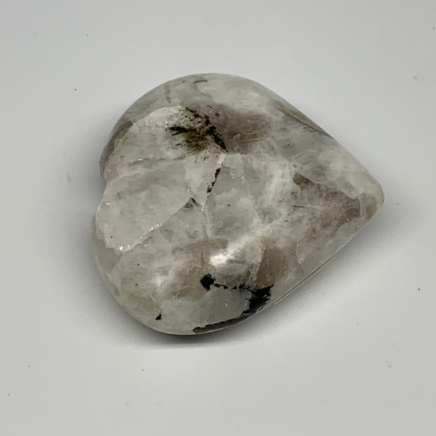 129.4g, 2.4"x2.5"x1", Rainbow Moonstone Heart Crystal Gemstone @India, B29761