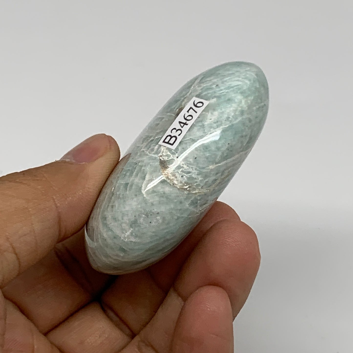 90g, 2.4"x1.7"x0.9", Natural Amazonite Palm-Stone Tumbled Polished, B34676