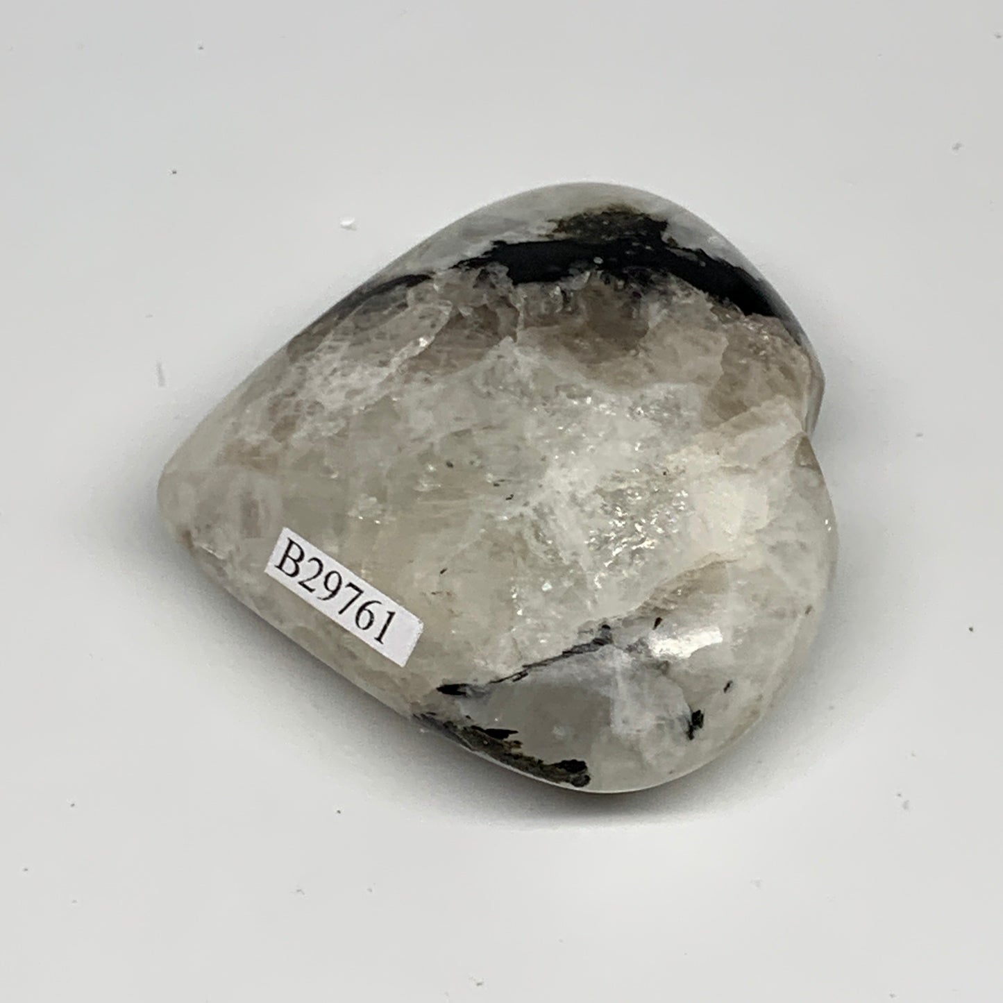 129.4g, 2.4"x2.5"x1", Rainbow Moonstone Heart Crystal Gemstone @India, B29761