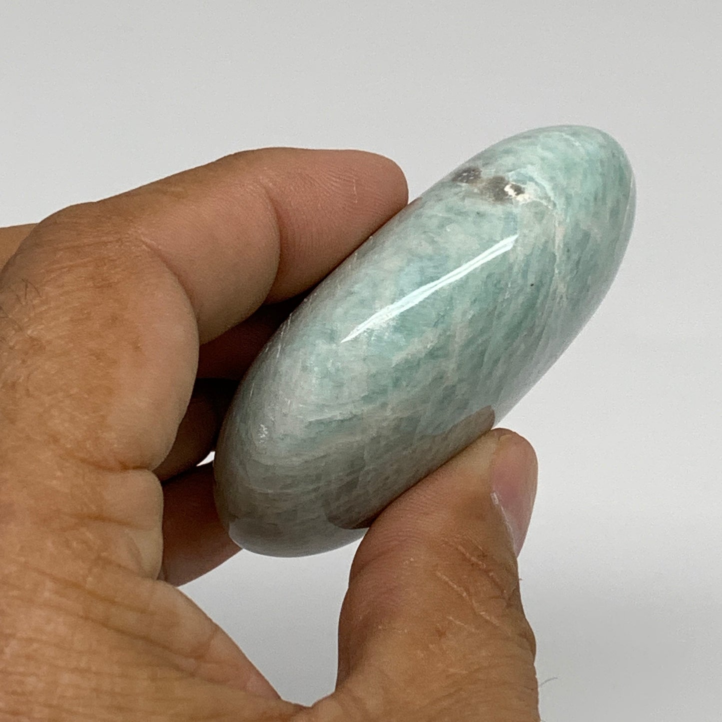 90g, 2.4"x1.7"x0.9", Natural Amazonite Palm-Stone Tumbled Polished, B34676