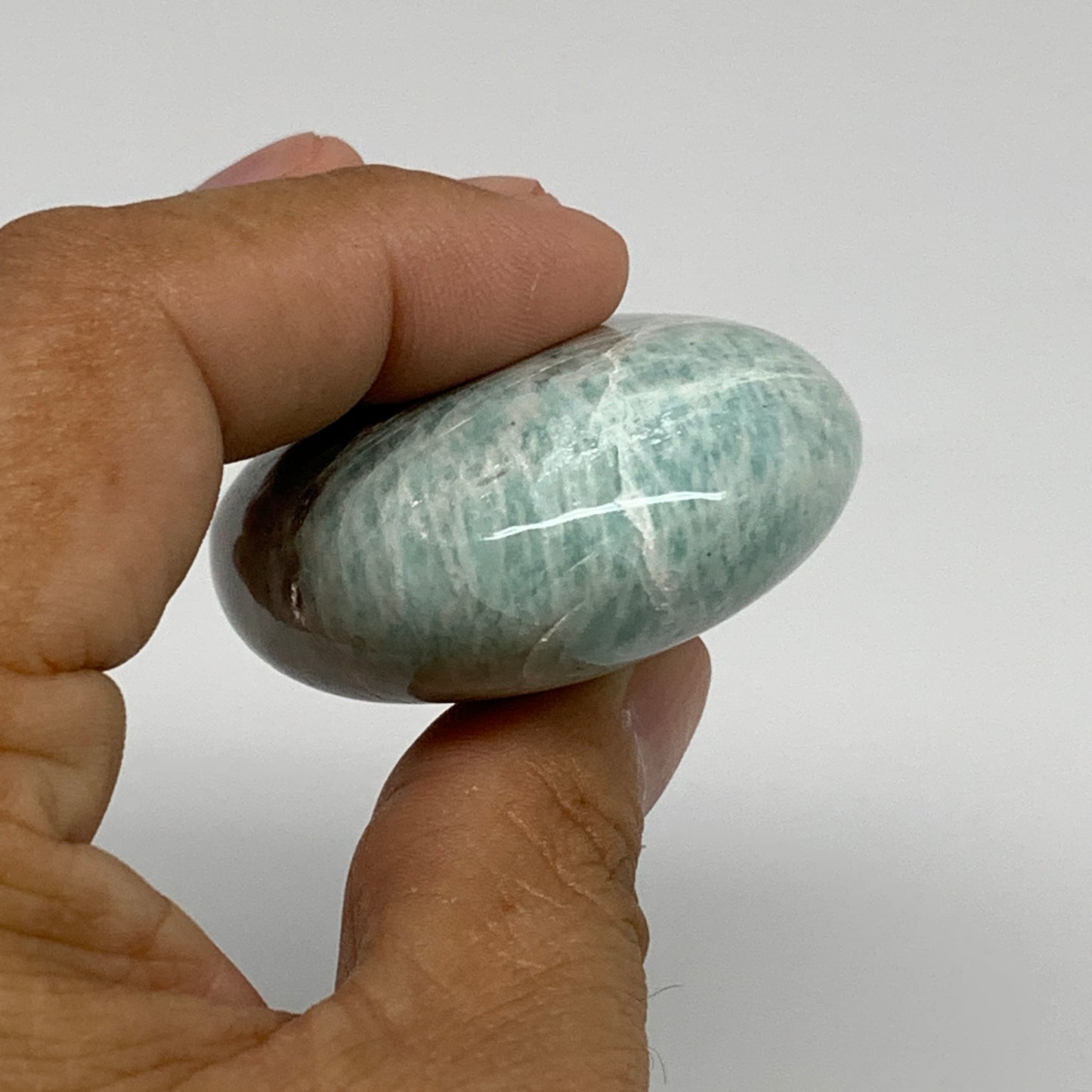 90g, 2.4"x1.7"x0.9", Natural Amazonite Palm-Stone Tumbled Polished, B34676