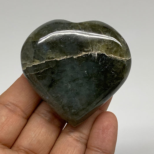 98.6g, 2.1"x2.2"x0.8" Natural Labradorite Heart Polished Healing Crystal, B35453