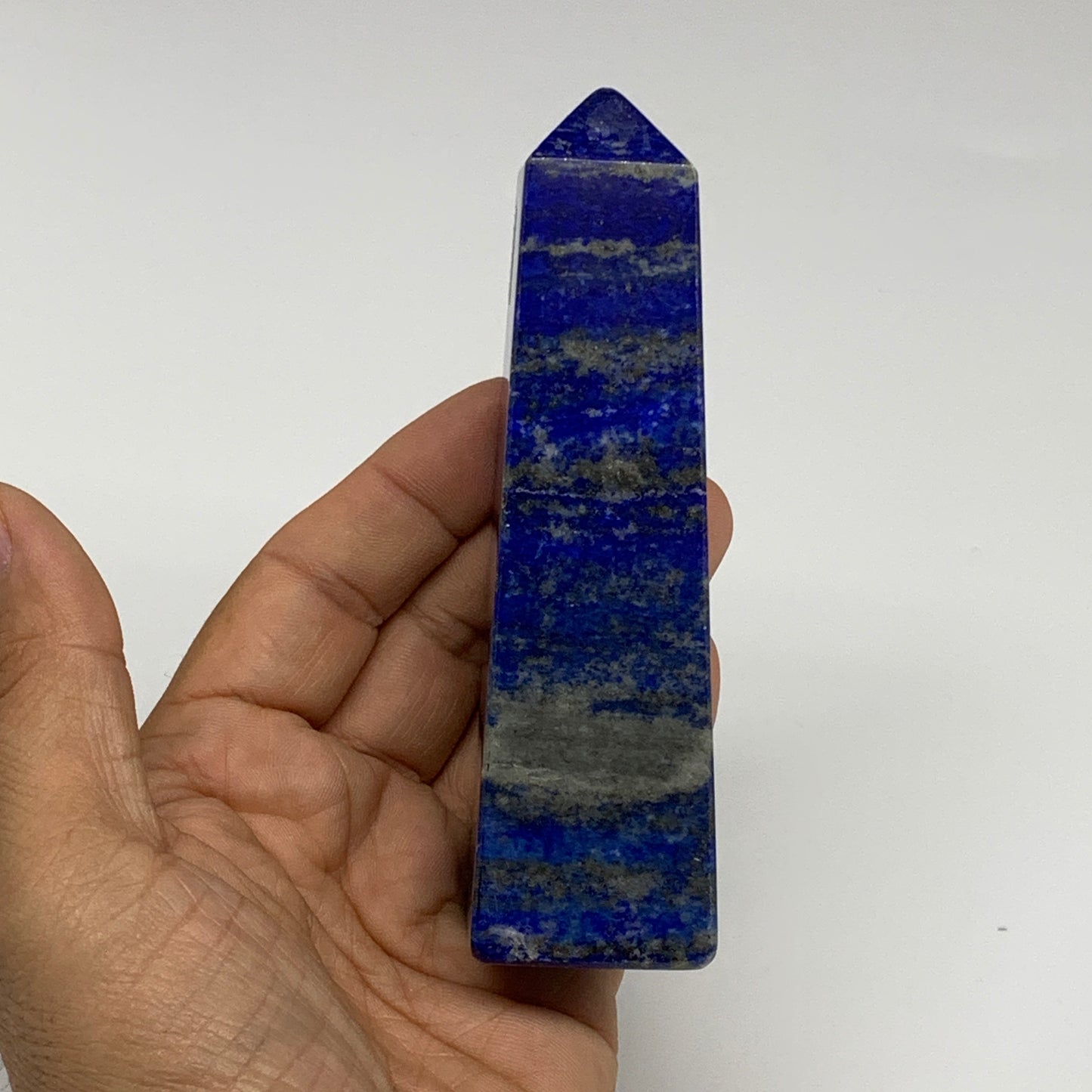 248.7g, 4.5"x1.2"x1.2", Natural Lapis Lazuli Tower Point Obelisk Afghanistan,B30
