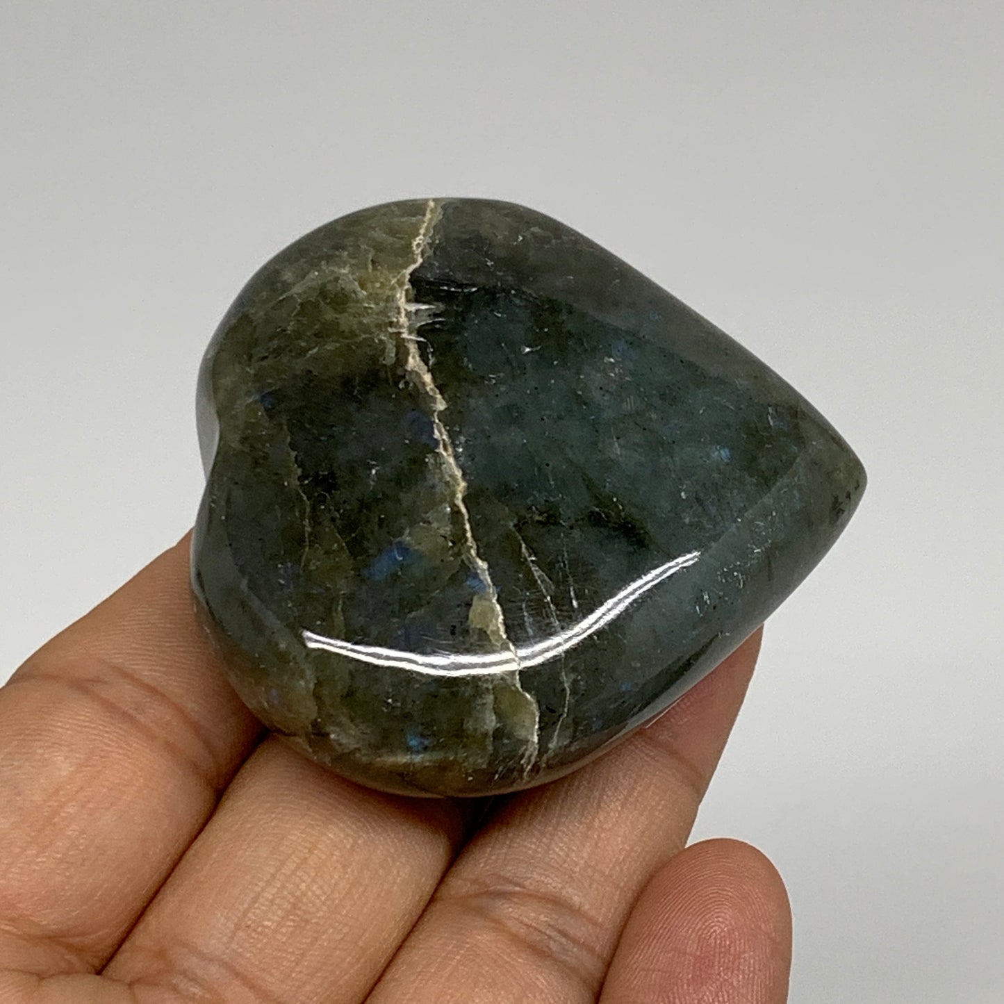 98.6g, 2.1"x2.2"x0.8" Natural Labradorite Heart Polished Healing Crystal, B35453