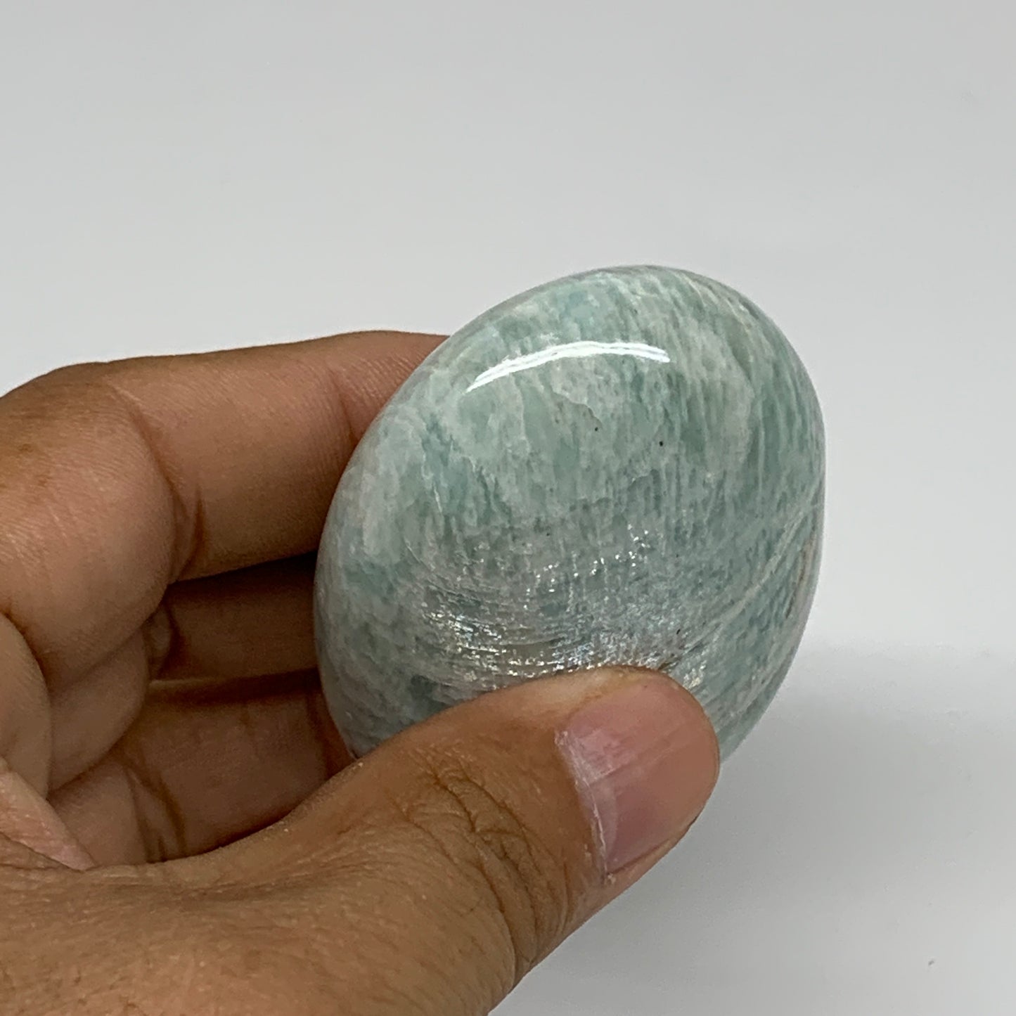 90g, 2.4"x1.7"x0.9", Natural Amazonite Palm-Stone Tumbled Polished, B34676
