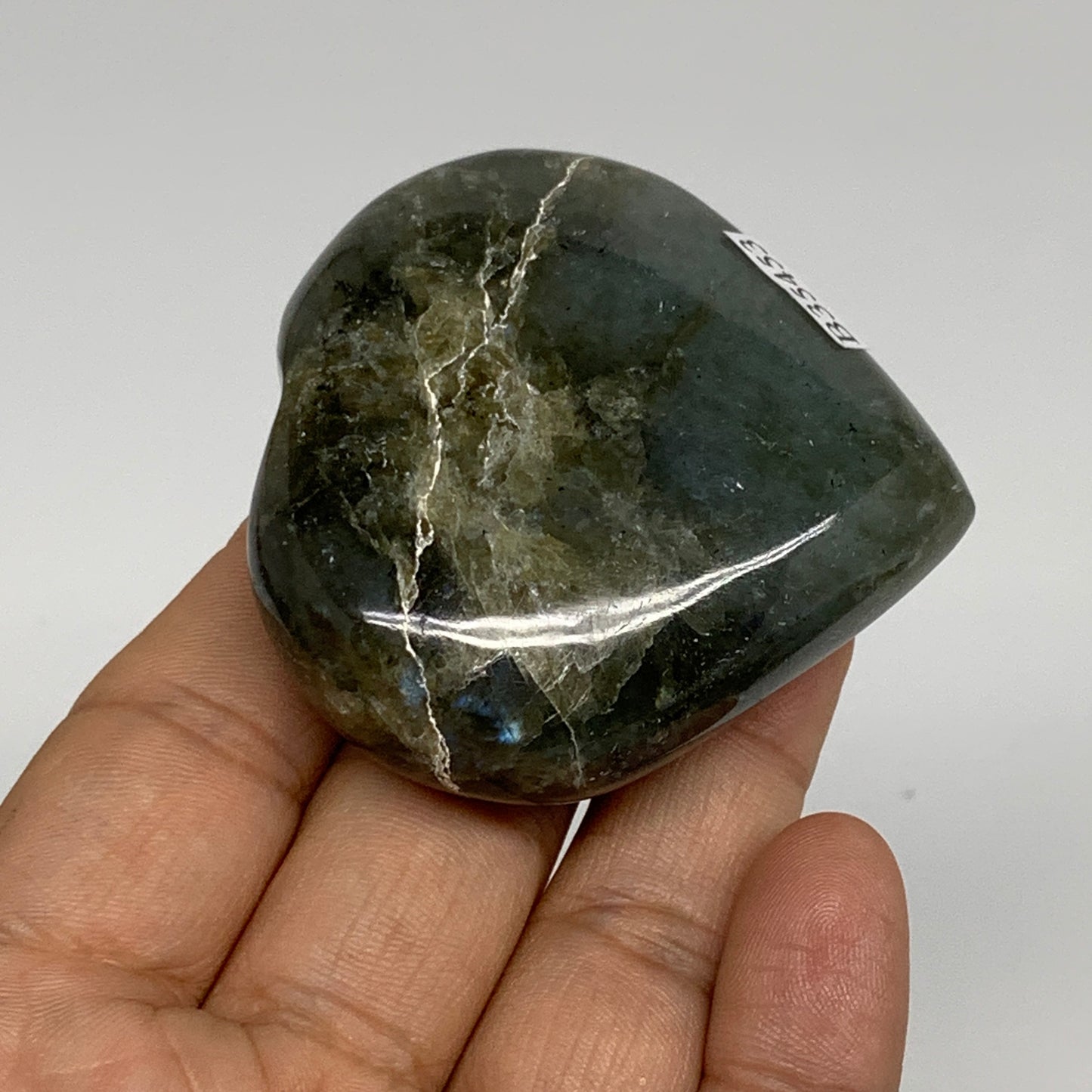98.6g, 2.1"x2.2"x0.8" Natural Labradorite Heart Polished Healing Crystal, B35453