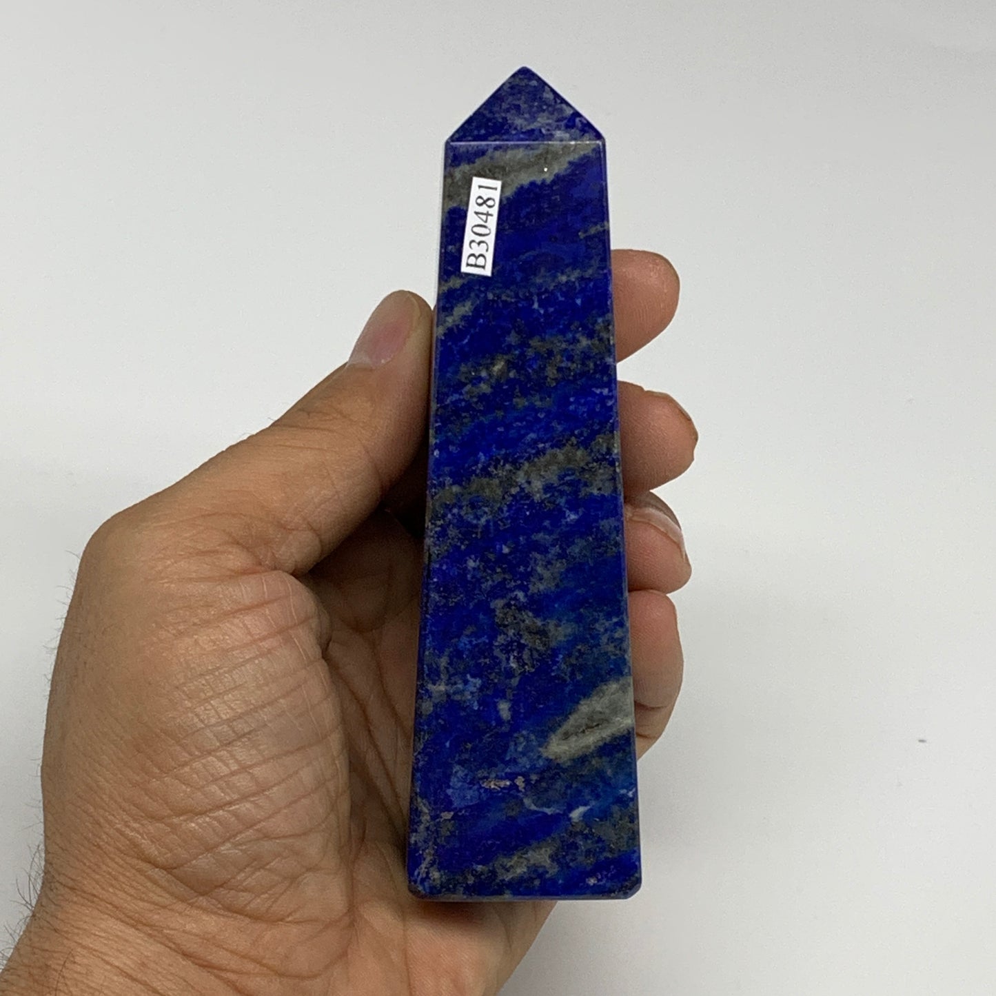 248.7g, 4.5"x1.2"x1.2", Natural Lapis Lazuli Tower Point Obelisk Afghanistan,B30