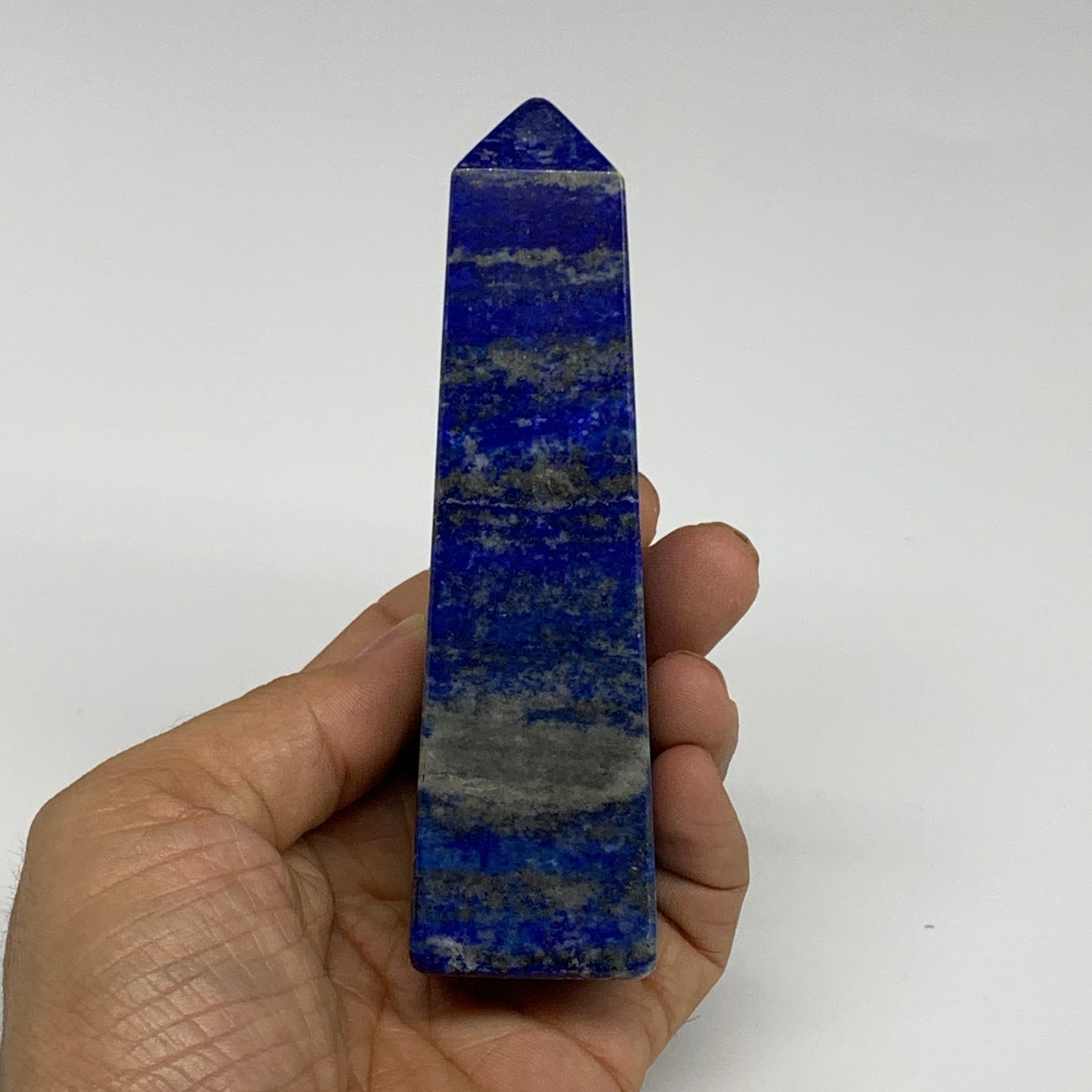 248.7g, 4.5"x1.2"x1.2", Natural Lapis Lazuli Tower Point Obelisk Afghanistan,B30