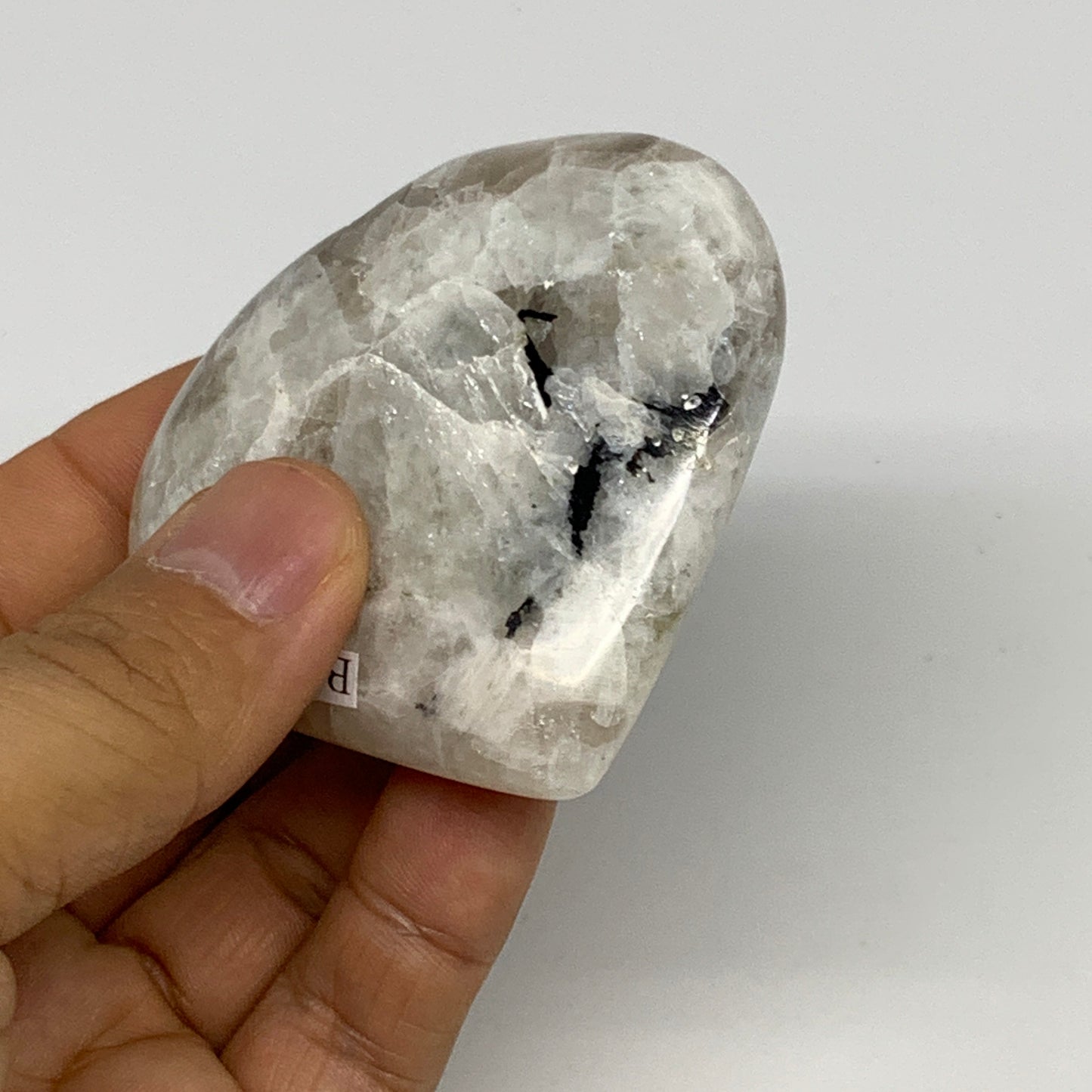 109.3g, 2.4"x2.5"x0.8", Rainbow Moonstone Heart Crystal Gemstone @India, B29762