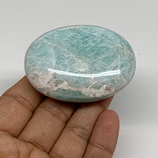96.5g, 2.4"x1.8"x0.9", Natural Amazonite Palm-Stone Tumbled Polished, B34677