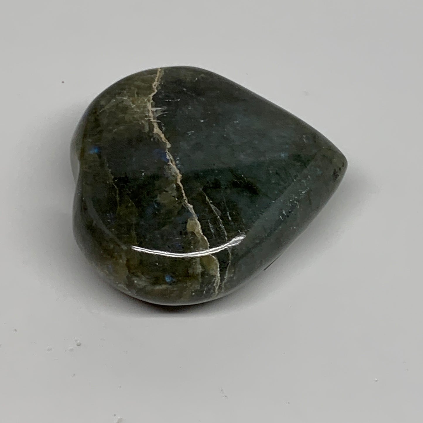 98.6g, 2.1"x2.2"x0.8" Natural Labradorite Heart Polished Healing Crystal, B35453