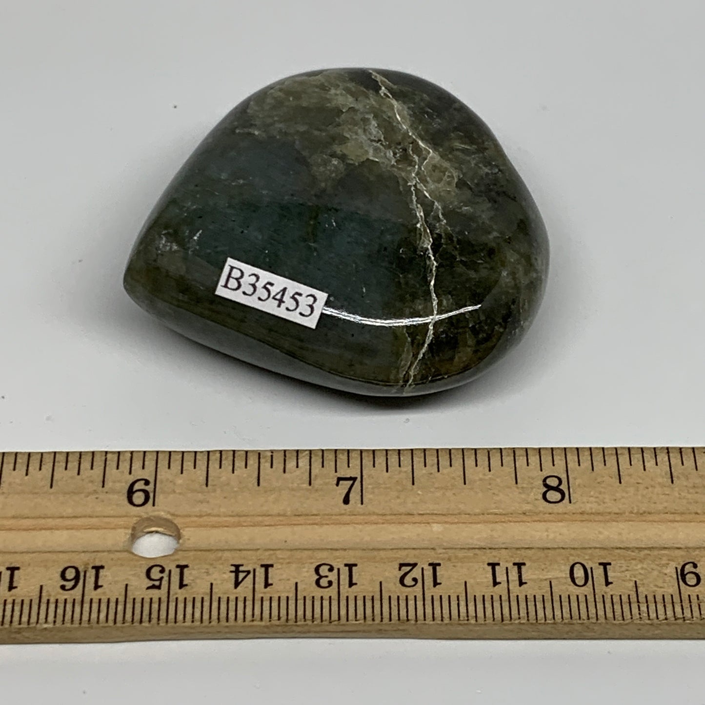 98.6g, 2.1"x2.2"x0.8" Natural Labradorite Heart Polished Healing Crystal, B35453