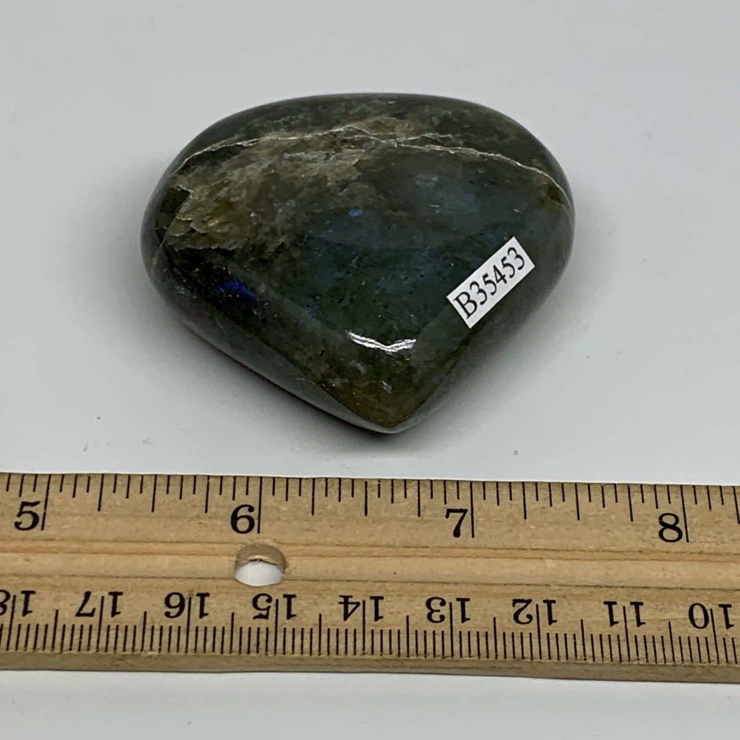 98.6g, 2.1"x2.2"x0.8" Natural Labradorite Heart Polished Healing Crystal, B35453