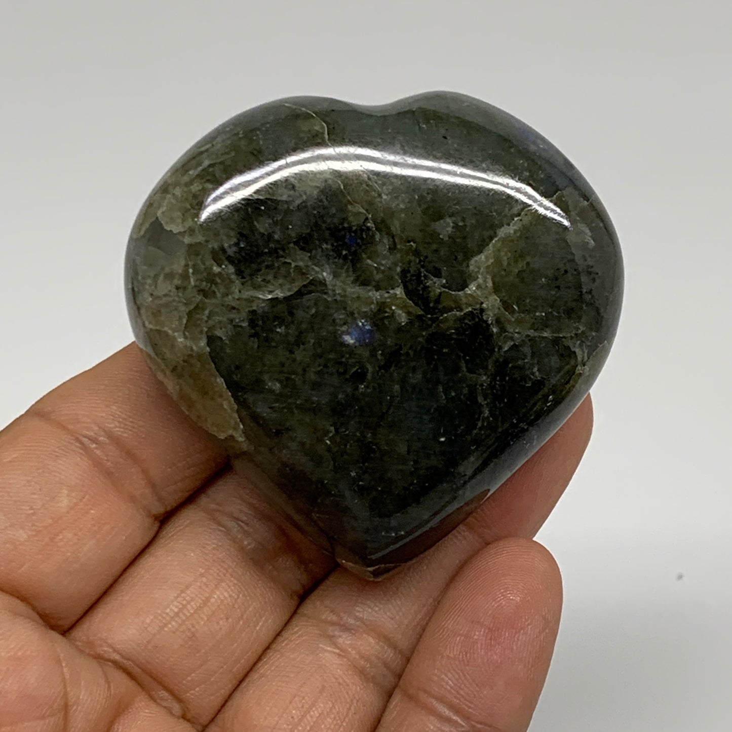 98.4g, 2.1"x2.1"x0.9" Natural Labradorite Heart Polished Healing Crystal, B35454