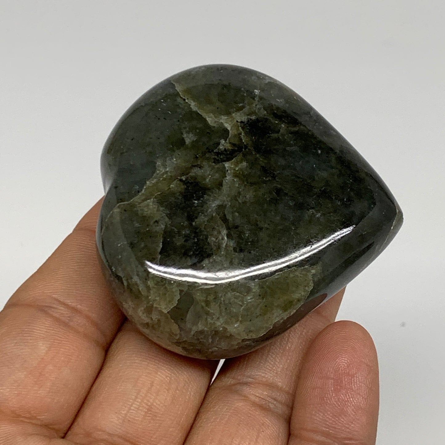 98.4g, 2.1"x2.1"x0.9" Natural Labradorite Heart Polished Healing Crystal, B35454