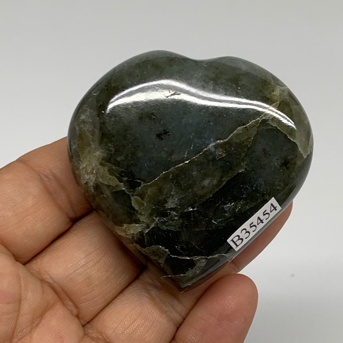 98.4g, 2.1"x2.1"x0.9" Natural Labradorite Heart Polished Healing Crystal, B35454