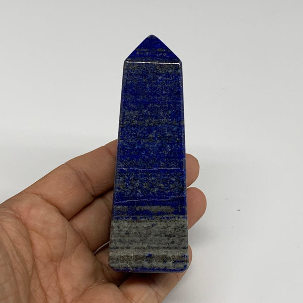212.2g, 3.7"x1.2"x1.2", Natural Lapis Lazuli Tower Point Obelisk Afghanistan,B30