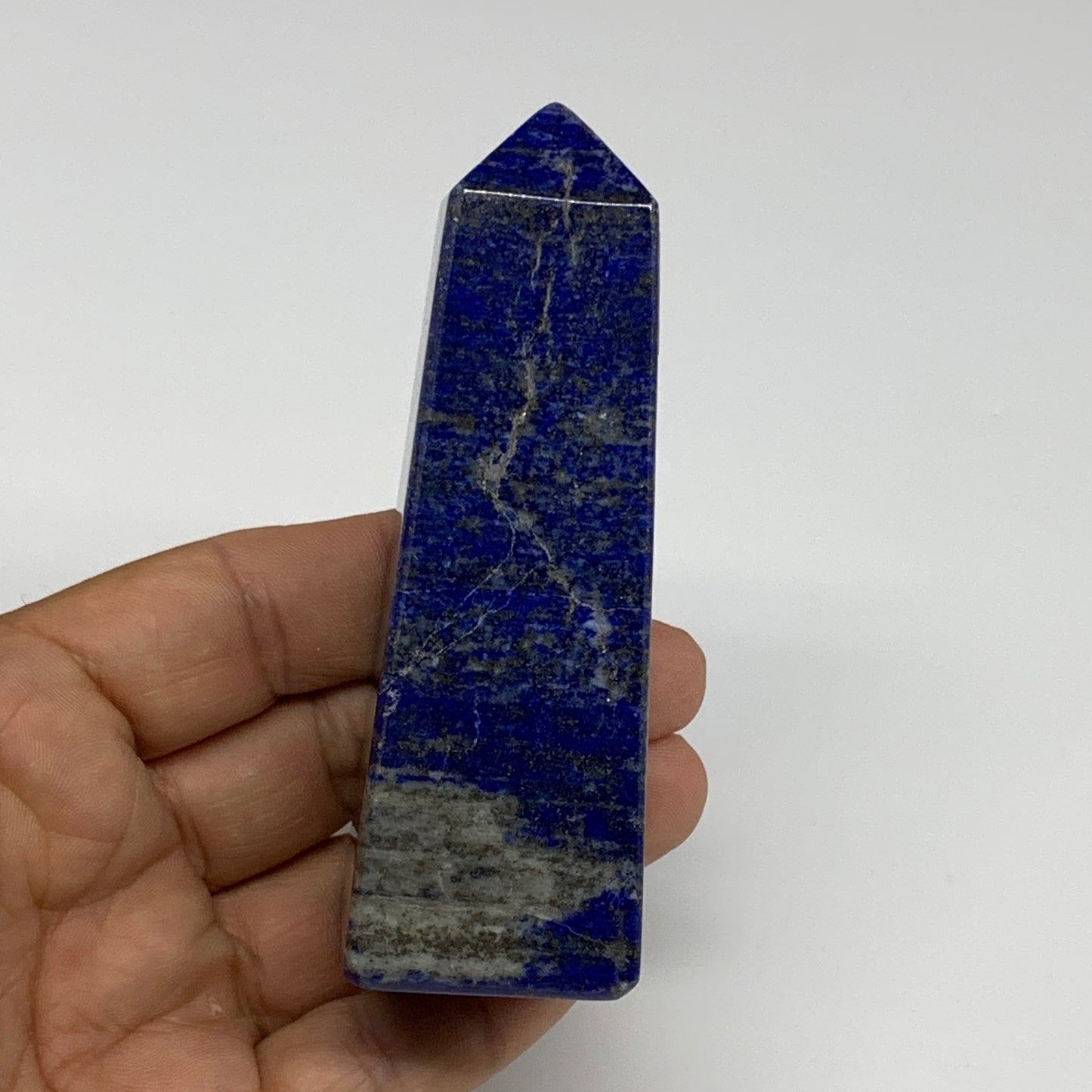212.2g, 3.7"x1.2"x1.2", Natural Lapis Lazuli Tower Point Obelisk Afghanistan,B30