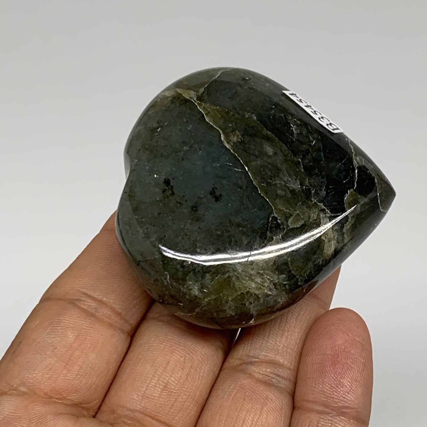 98.4g, 2.1"x2.1"x0.9" Natural Labradorite Heart Polished Healing Crystal, B35454