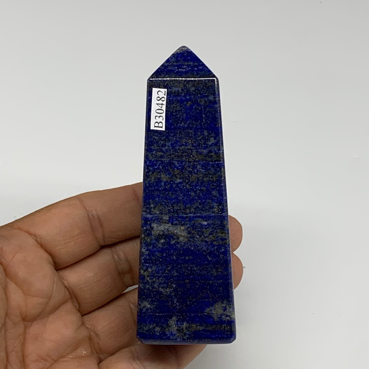 212.2g, 3.7"x1.2"x1.2", Natural Lapis Lazuli Tower Point Obelisk Afghanistan,B30