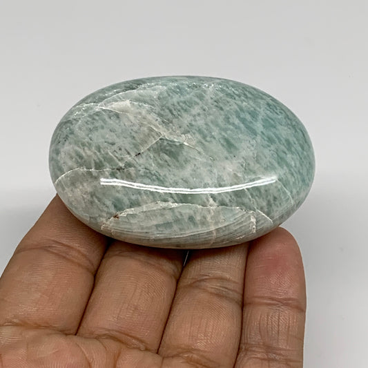 97.3g, 2.5"x1.7"x0.9", Natural Amazonite Palm-Stone Tumbled Polished, B34678