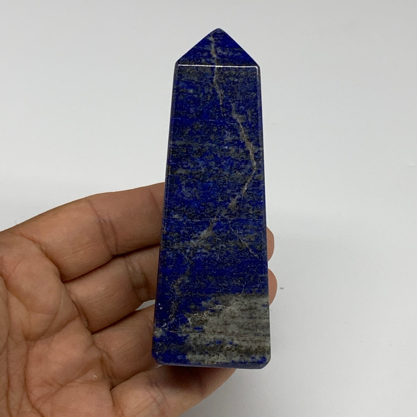 212.2g, 3.7"x1.2"x1.2", Natural Lapis Lazuli Tower Point Obelisk Afghanistan,B30
