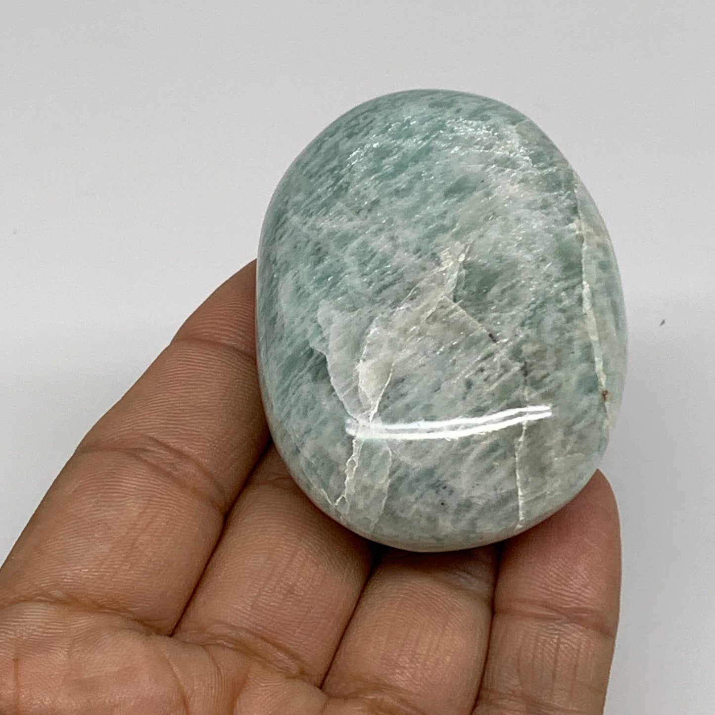97.3g, 2.5"x1.7"x0.9", Natural Amazonite Palm-Stone Tumbled Polished, B34678