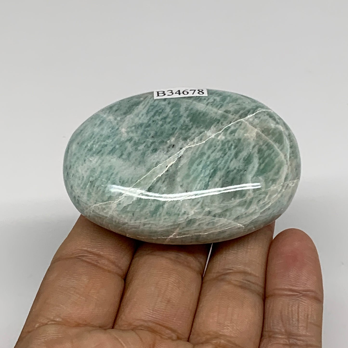 97.3g, 2.5"x1.7"x0.9", Natural Amazonite Palm-Stone Tumbled Polished, B34678