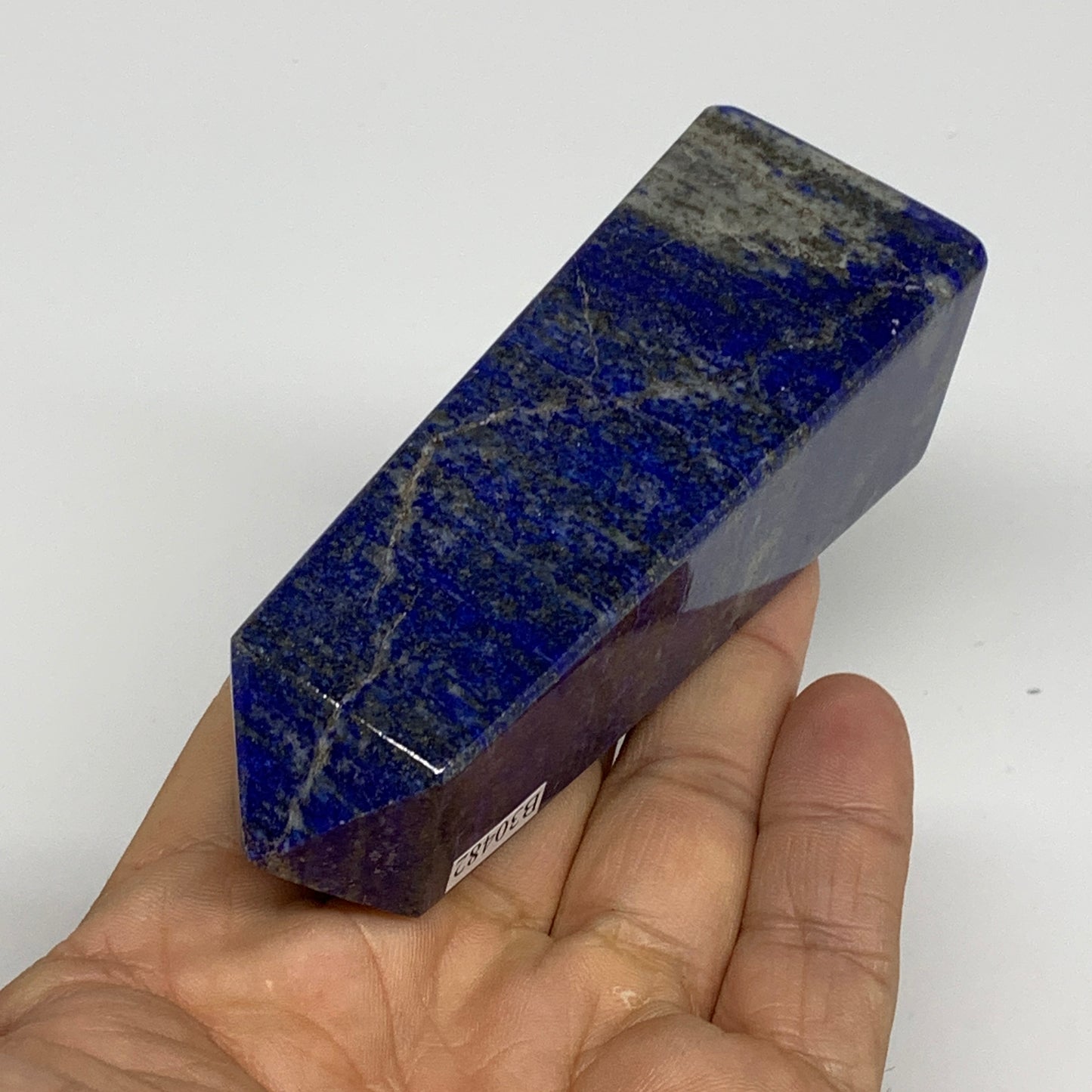 212.2g, 3.7"x1.2"x1.2", Natural Lapis Lazuli Tower Point Obelisk Afghanistan,B30