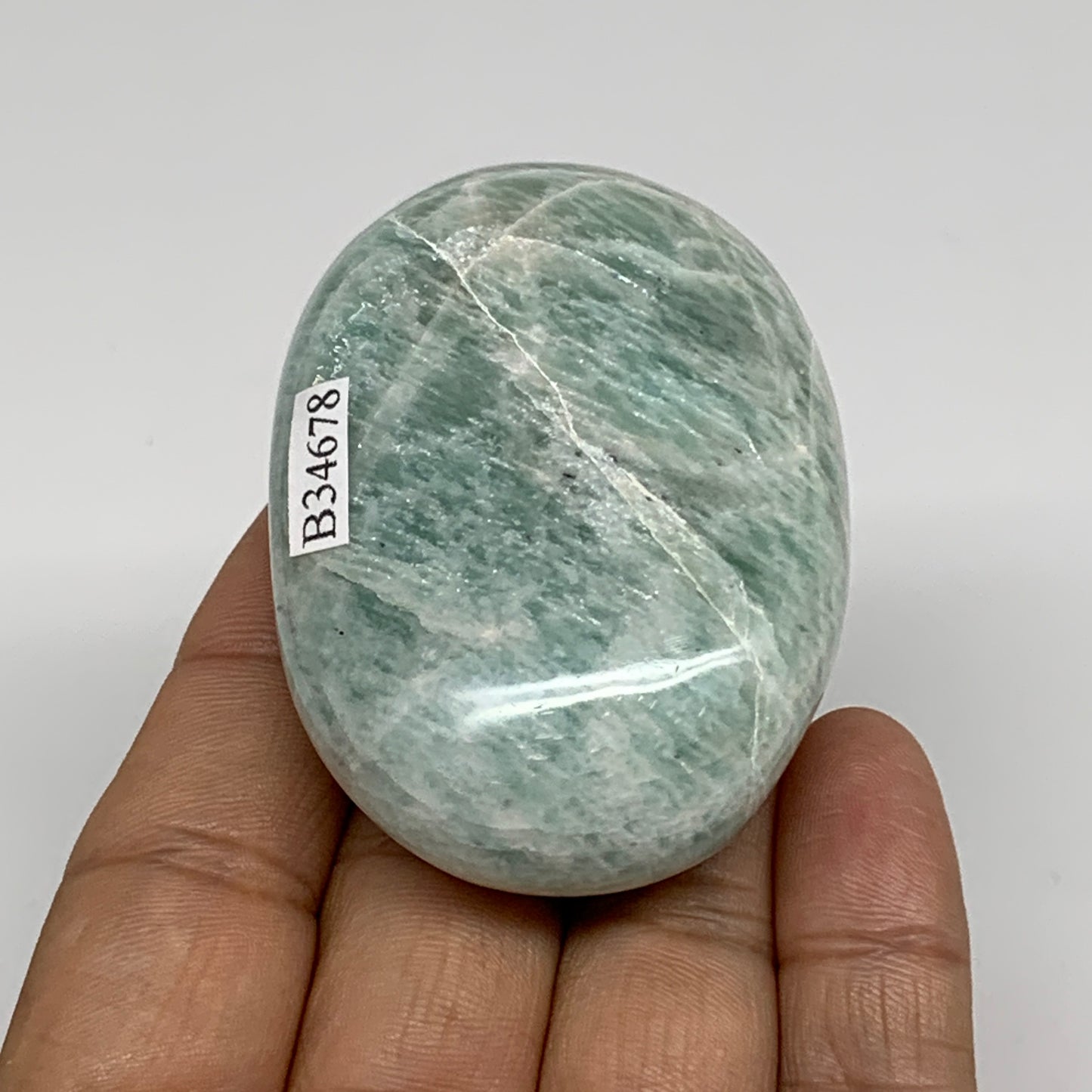 97.3g, 2.5"x1.7"x0.9", Natural Amazonite Palm-Stone Tumbled Polished, B34678