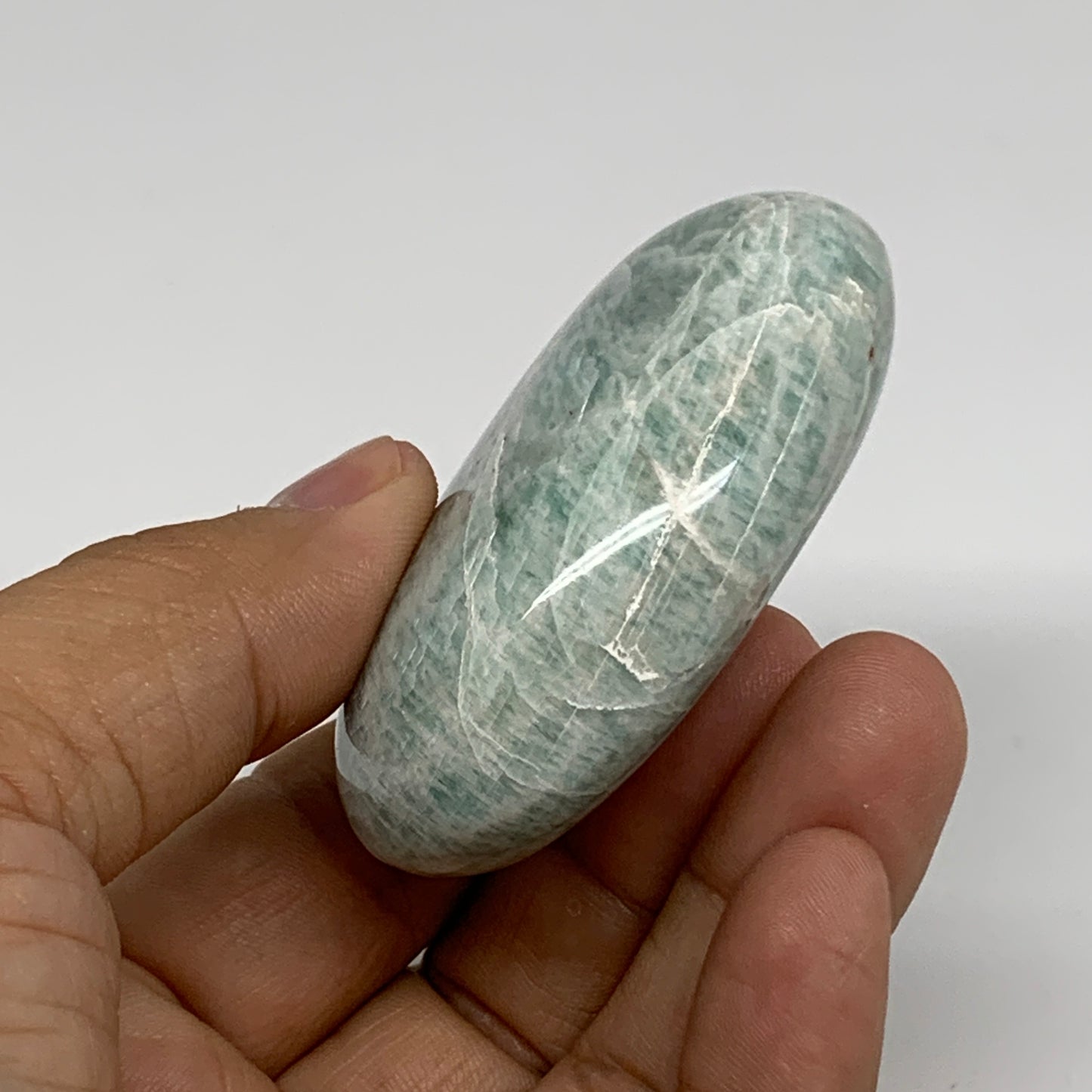 97.3g, 2.5"x1.7"x0.9", Natural Amazonite Palm-Stone Tumbled Polished, B34678