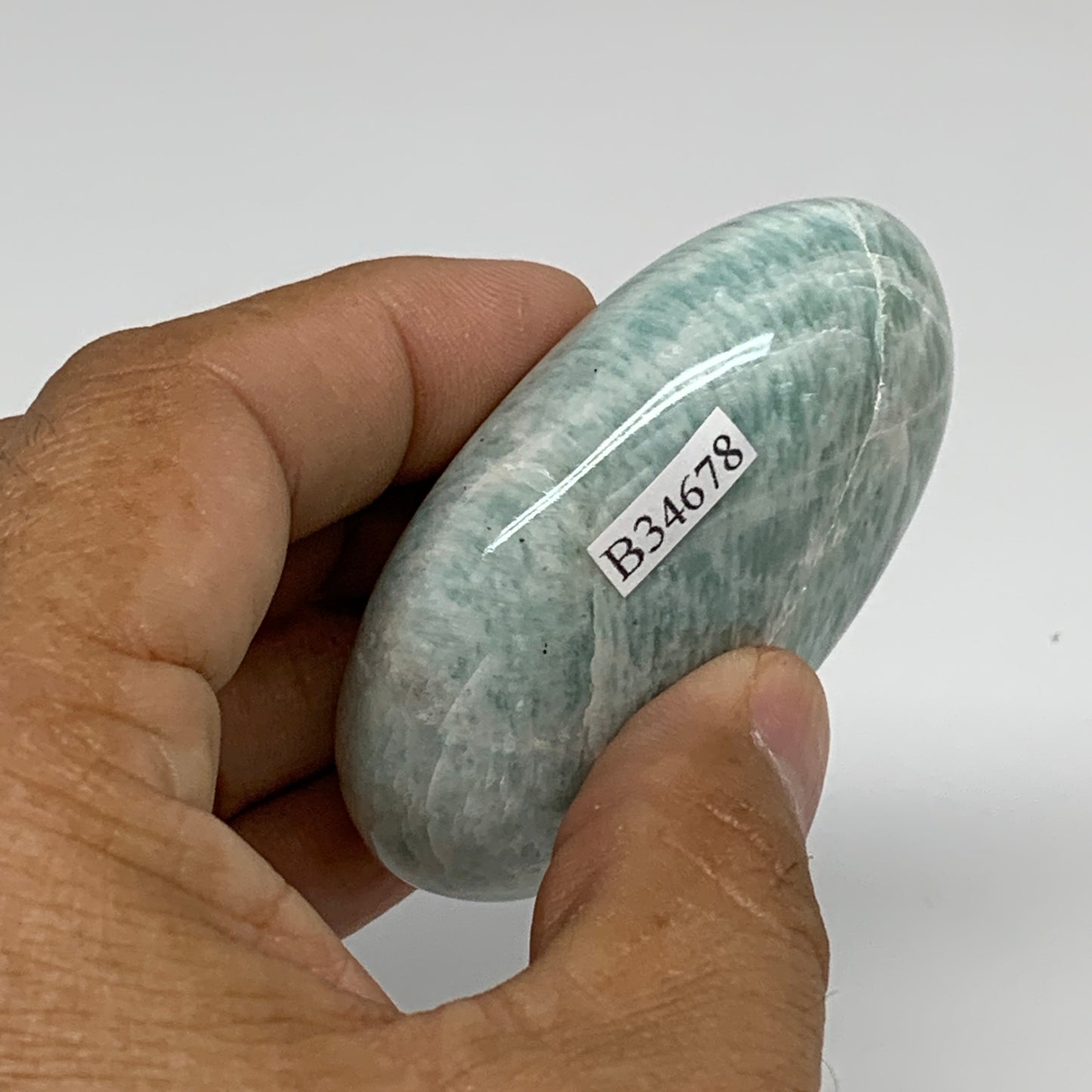 97.3g, 2.5"x1.7"x0.9", Natural Amazonite Palm-Stone Tumbled Polished, B34678