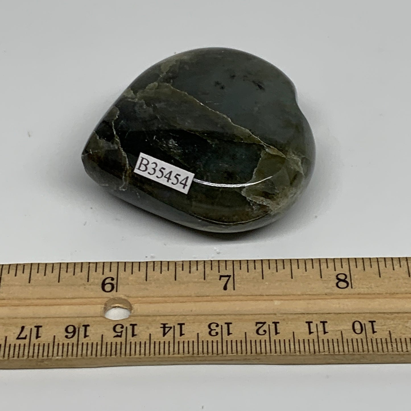 98.4g, 2.1"x2.1"x0.9" Natural Labradorite Heart Polished Healing Crystal, B35454