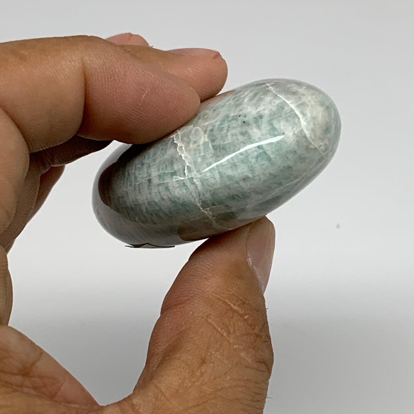 97.3g, 2.5"x1.7"x0.9", Natural Amazonite Palm-Stone Tumbled Polished, B34678