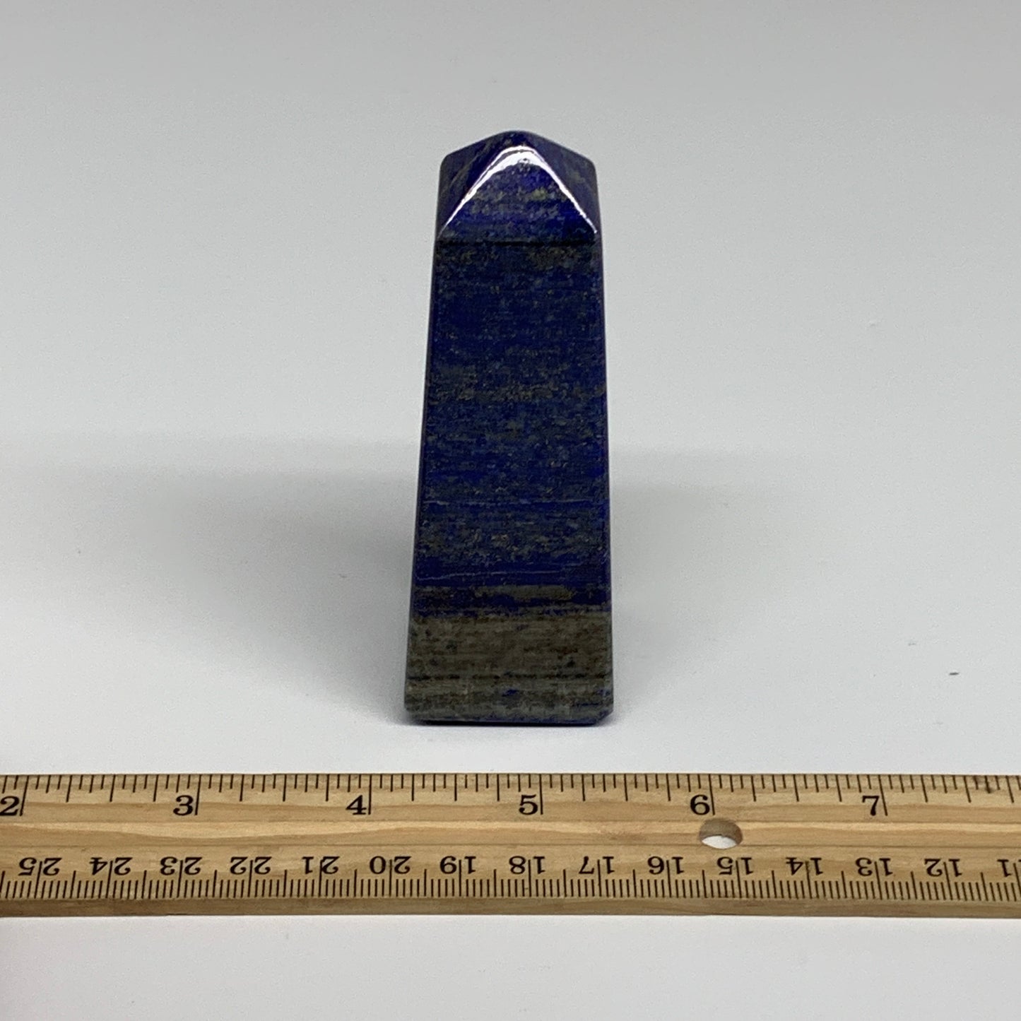212.2g, 3.7"x1.2"x1.2", Natural Lapis Lazuli Tower Point Obelisk Afghanistan,B30