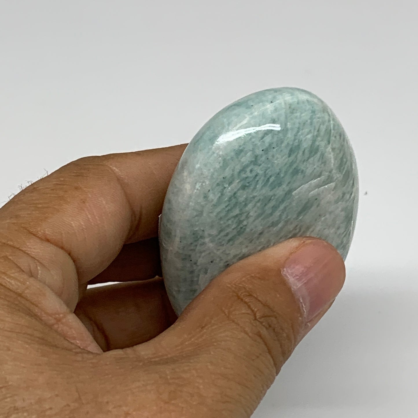 97.3g, 2.5"x1.7"x0.9", Natural Amazonite Palm-Stone Tumbled Polished, B34678