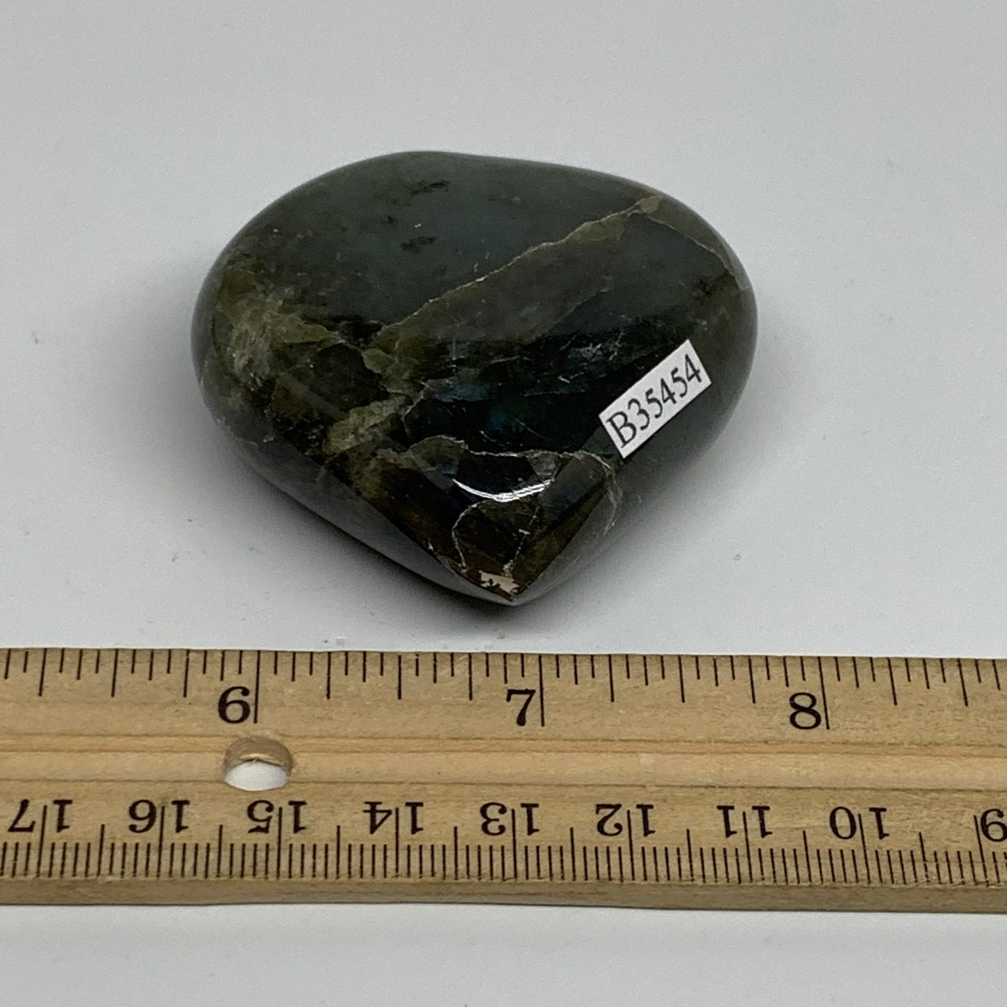 98.4g, 2.1"x2.1"x0.9" Natural Labradorite Heart Polished Healing Crystal, B35454