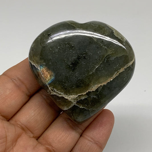 108.3g, 2.1"x2.2"x0.9" Natural Labradorite Heart Polished Healing Crystal, B3545