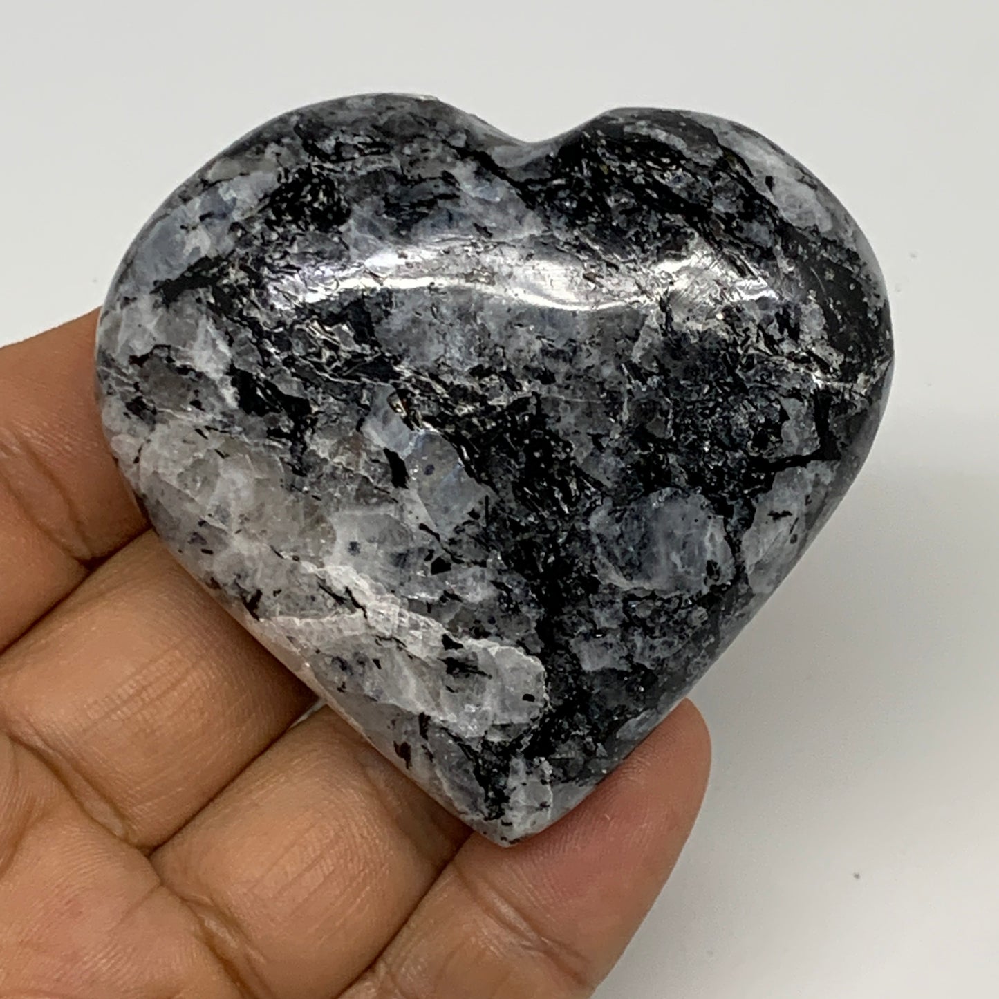 99.4g, 2.2"x2.4"x0.8", Rainbow Moonstone Heart Crystal Gemstone @India, B29769