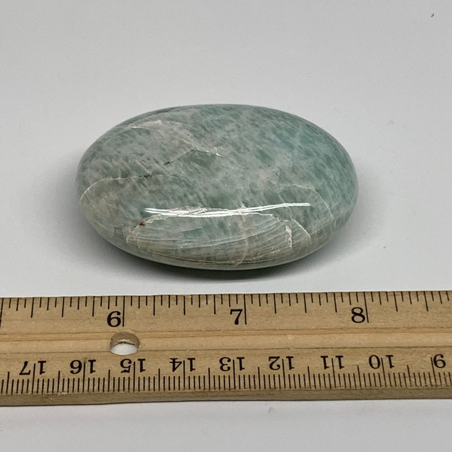 97.3g, 2.5"x1.7"x0.9", Natural Amazonite Palm-Stone Tumbled Polished, B34678