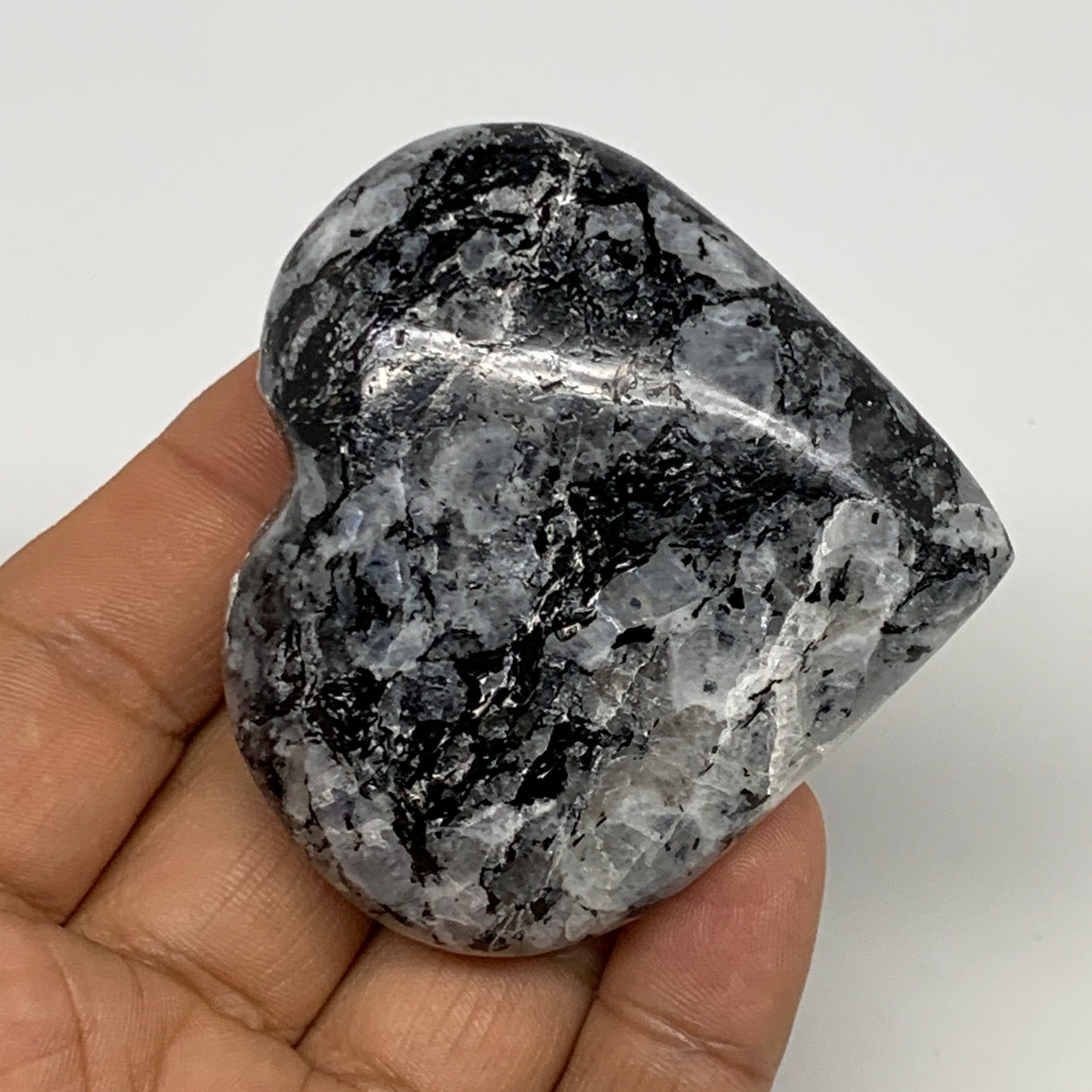 99.4g, 2.2"x2.4"x0.8", Rainbow Moonstone Heart Crystal Gemstone @India, B29769